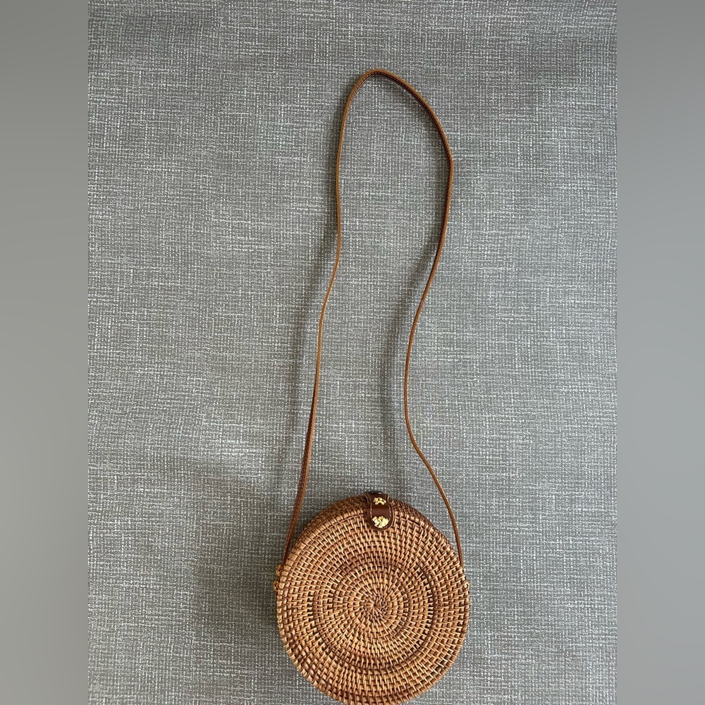Wicker Round Rattan Woven straw bag Crossbody Purse Brown - Picture 5 of 13
